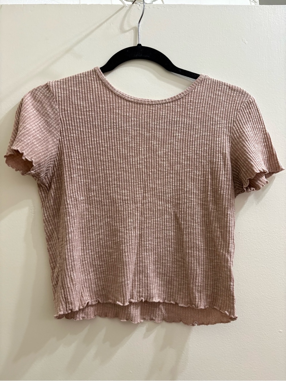 American Eagle Ribbed Short Sleeve Crop Top - Dusty Pink